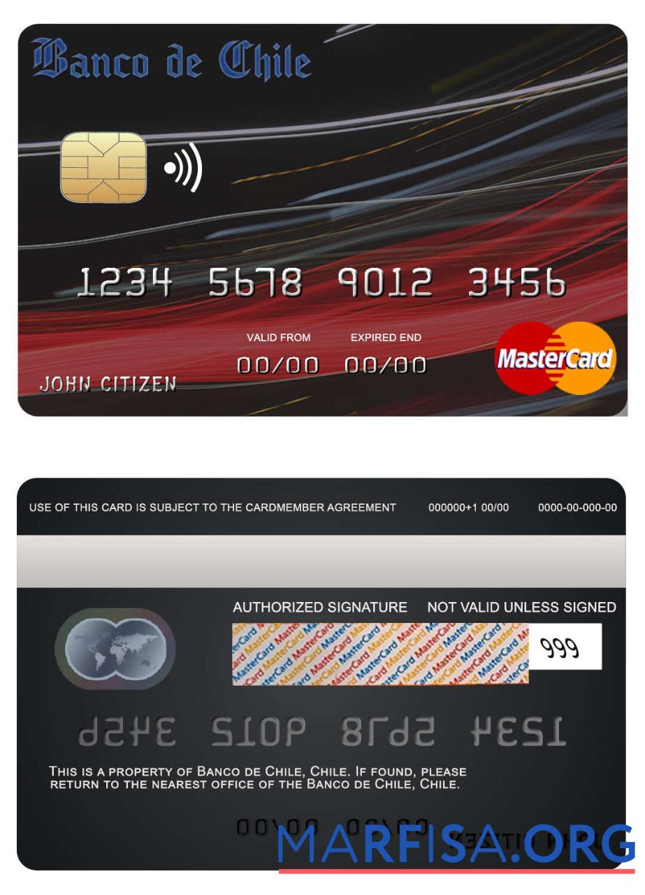 Printable Chile Banco de Chile bank mastercard example